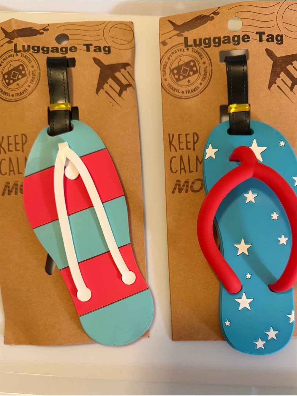 Set of 2 ~Flip-Flop Luggage Tags- Blue & Red